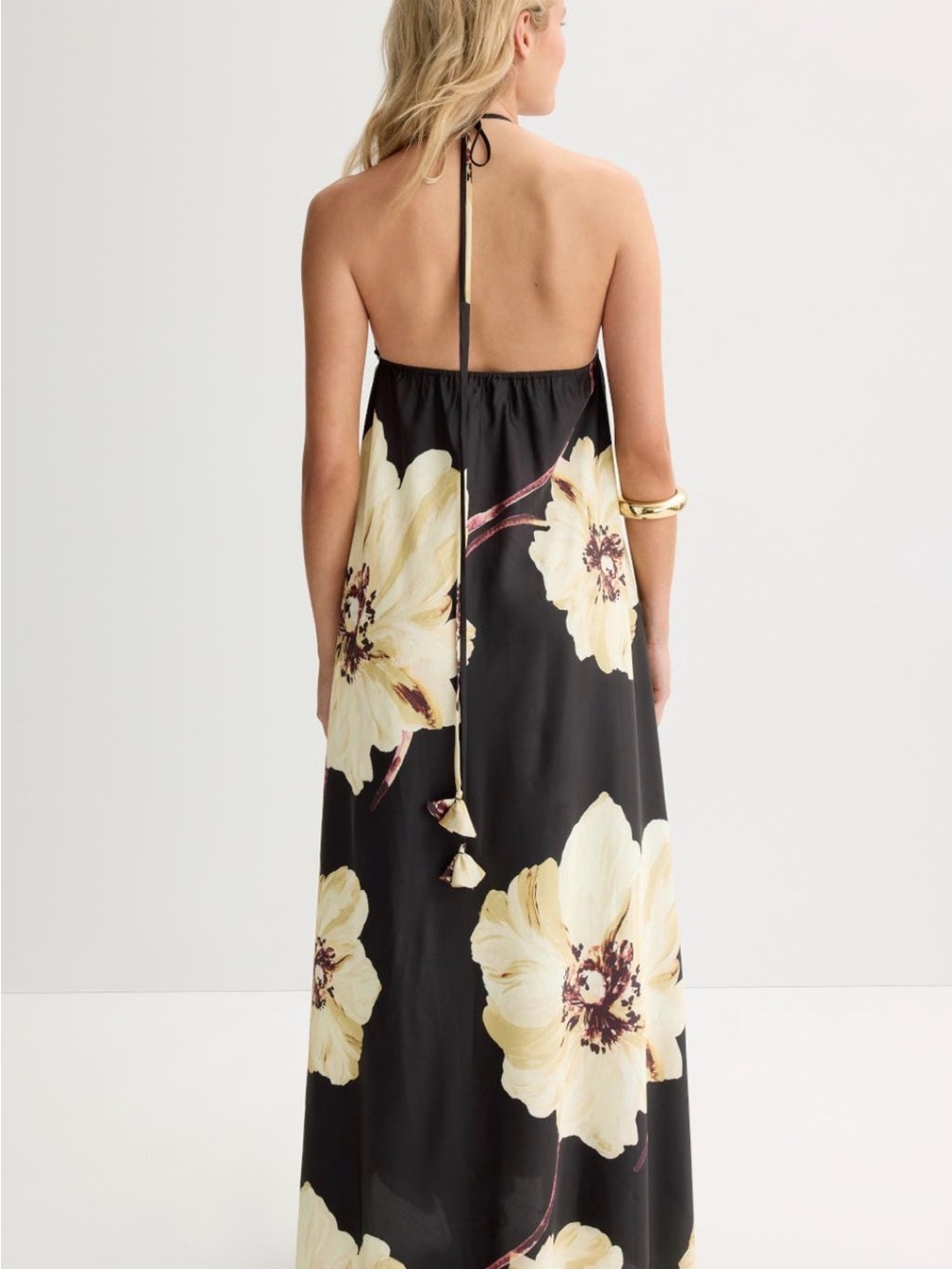 Misa Los Angeles Black Halter Maxi Dress with Cream Floral Print - Picture 2 of 12
